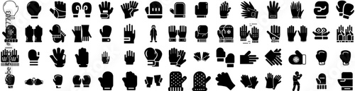 Set Of Gloves Icons Isolated Silhouette Solid Icon With Glove, Isolated, Medical, Safety, Latex, Hand, Protection Infographic Simple Vector Illustration Logo