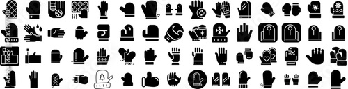 Set Of Glove Icons Isolated Silhouette Solid Icon With Hand, Protection, Glove, Isolated, Latex, Safety, Medical Infographic Simple Vector Illustration Logo