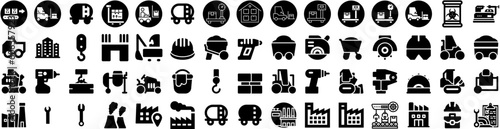 Set Of Industrial Icons Isolated Silhouette Solid Icon With Industrial, Technology, Factory, Manufacturing, Business, Industry, Production Infographic Simple Vector Illustration Logo