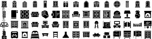 Set Of Interior Icons Isolated Silhouette Solid Icon With Design, Furniture, Interior, Room, Wall, Modern, Home Infographic Simple Vector Illustration Logo