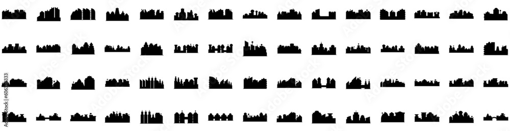 Set Of Metropolis Icons Isolated Silhouette Solid Icon With Architecture, City, Urban, Cityscape, Skyscraper, Building, Metropolis Infographic Simple Vector Illustration Logo
