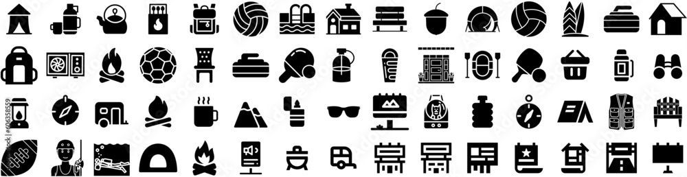 Set Of Outdoor Icons Isolated Silhouette Solid Icon With Background, Design, Summer, Landscape, Nature, Outdoor, Travel Infographic Simple Vector Illustration Logo Set Of Outdoor Icons Isolated Silhouette Solid Icon With Background, Design, Summer, Landscape, Nature, Outdoor, Travel Infographic Simple Vector Illustration Logo