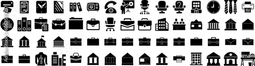 Set Of Office Icons Isolated Silhouette Solid Icon With Desk, Work, Computer, Table, Office, Modern, Business Infographic Simple Vector Illustration Logo