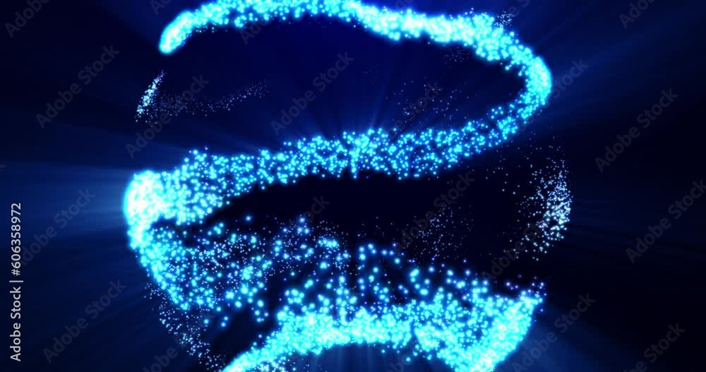 Abstract glowing sphere, magic ball emits light, energy spherical circle made of particles in blue color, bright rays of light, scientific technology background, seamless loop.