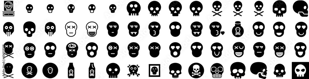 Set Of Skull Icons Isolated Silhouette Solid Icon With Skeleton, Death, Dead, Horror, Human, Skull, Bone Infographic Simple Vector Illustration Logo Set Of Skull Icons Isolated Silhouette Solid Icon With Skeleton, Death, Dead, Horror, Human, Skull, Bone Infographic Simple Vector Illustration Logo