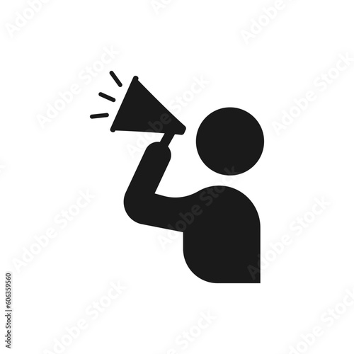 Man speech on a megaphone. Announcement, advertising flat icon isolated on white background. Vector illustration