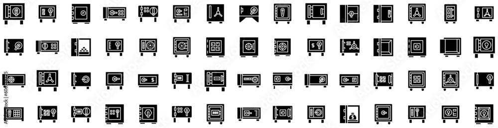 Set Of Vault Icons Isolated Silhouette Solid Icon With Lock, Door, Bank, Money, Vault, Secure, Safe Infographic Simple Vector Illustration Logo Set Of Vault Icons Isolated Silhouette Solid Icon With Lock, Door, Bank, Money, Vault, Secure, Safe Infographic Simple Vector Illustration Logo