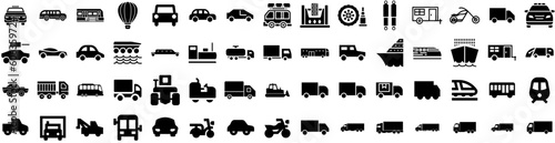Set Of Vehicle Icons Isolated Silhouette Solid Icon With Auto, Power, Car, Vehicle, Technology, Transport, Battery Infographic Simple Vector Illustration Logo