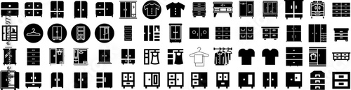 Set Of Wardrobe Icons Isolated Silhouette Solid Icon With Style, Closet, Home, Clothes, Room, Modern, Wardrobe Infographic Simple Vector Illustration Logo