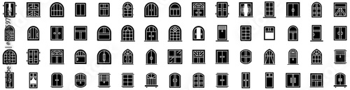Set Of Window Icons Isolated Silhouette Solid Icon With Frame, Design, View, House, White, Window, Glass Infographic Simple Vector Illustration Logo