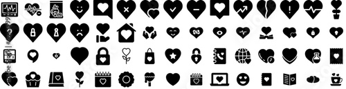 Set Of Heart Icons Isolated Silhouette Solid Icon With Icon, Love, Vector, Symbol, Heart, Valentine, Background Infographic Simple Vector Illustration Logo