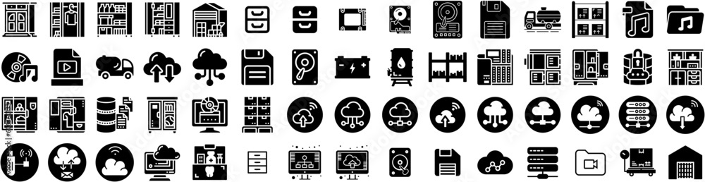 Set Of Storage Icons Isolated Silhouette Solid Icon With Business, System, Storage, Container, Industrial, Technology, Unit Infographic Simple Vector Illustration Logo Set Of Storage Icons Isolated Silhouette Solid Icon With Business, System, Storage, Container, Industrial, Technology, Unit Infographic Simple Vector Illustration Logo