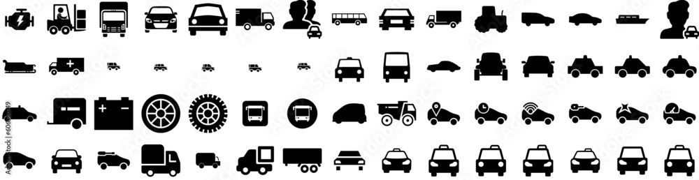 Set Of Vehicle Icons Isolated Silhouette Solid Icon With Auto, Car, Technology, Transport, Power, Vehicle, Battery Infographic Simple Vector Illustration Logo