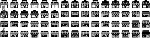 Set Of Store Icons Isolated Silhouette Solid Icon With Sale, Market, Store, Retail, Supermarket, Shop, Business Infographic Simple Vector Illustration Logo