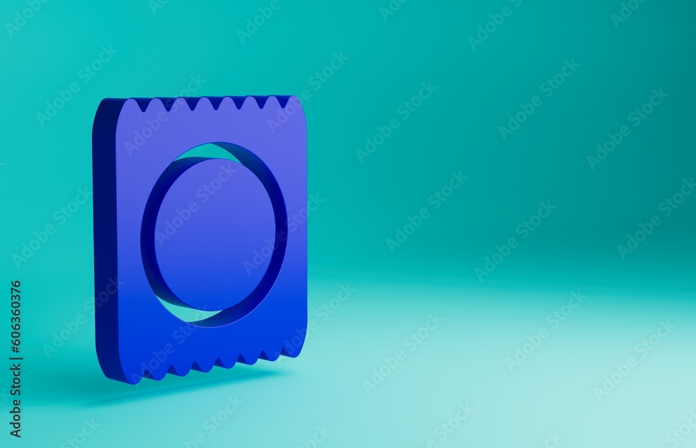 Blue Condom in package icon isolated on blue background. Safe love symbol. Contraceptive method for male. Minimalism concept. 3D render illustration Blue Condom in package icon isolated on blue background. Safe love symbol. Contraceptive method for male. Minimalism concept. 3D render illustration