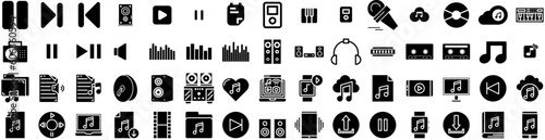 Set Of Music Icons Isolated Silhouette Solid Icon With Musical, Illustration, Music, Sound, Note, Melody, Vector Infographic Simple Vector Illustration Logo