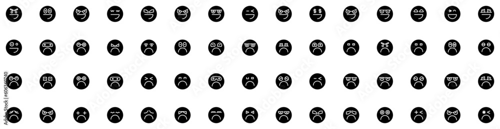 Set Of Emoji Icons Isolated Silhouette Solid Icon With Face, Vector, Icon, Sign, Emoticon, Isolated, Symbol Infographic Simple Vector Illustration Logo