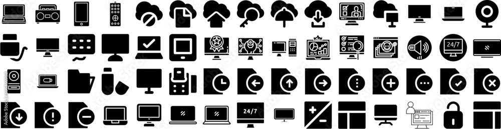Set Of Computer Icons Isolated Silhouette Solid Icon With Laptop, Modern, Business, Screen, Display, Computer, Technology Infographic Simple Vector Illustration Logo Set Of Computer Icons Isolated Silhouette Solid Icon With Laptop, Modern, Business, Screen, Display, Computer, Technology Infographic Simple Vector Illustration Logo