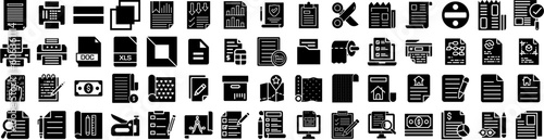 Set Of Paper Icons Isolated Silhouette Solid Icon With Background, Paper, Pattern, Vintage, Blank, Texture, Grunge Infographic Simple Vector Illustration Logo