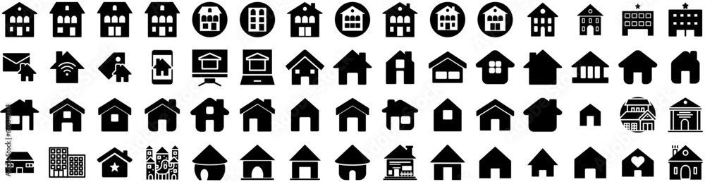 Set Of House Icons Isolated Silhouette Solid Icon With Residential, House, Architecture, Building, Property, Home, Estate Infographic Simple Vector Illustration Logo