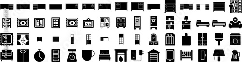 Set Of Furniture Icons Isolated Silhouette Solid Icon With Table, Room, Furniture, Design, Living, Home, Interior Infographic Simple Vector Illustration Logo