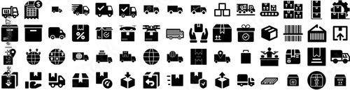 Set Of Delivery Icons Isolated Silhouette Solid Icon With Shipping, Service, Order, Delivery, Transport, Fast, Courier Infographic Simple Vector Illustration Logo