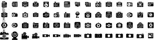 Set Of Camera Icons Isolated Silhouette Solid Icon With Equipment, Lens, Digital, Illustration, Photography, Photo, Camera Infographic Simple Vector Illustration Logo