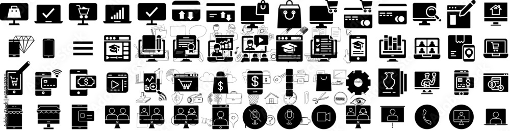 Set Of Online Icons Isolated Silhouette Solid Icon With Online, Digital, Internet, Store, Concept, Business, Technology Infographic Simple Vector Illustration Logo Set Of Online Icons Isolated Silhouette Solid Icon With Online, Digital, Internet, Store, Concept, Business, Technology Infographic Simple Vector Illustration Logo