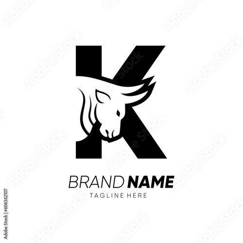 Letter K Bull Animal Logo Design Vector Icon Graphic Emblem Illustration 