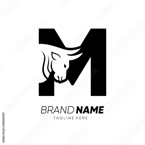 Letter M Bull Animal Logo Design Vector Icon Graphic Emblem Illustration 