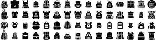 Set Of Backpack Icons Isolated Silhouette Solid Icon With Bag, Rucksack, School, Education, Design, Backpack, Travel Infographic Simple Vector Illustration Logo