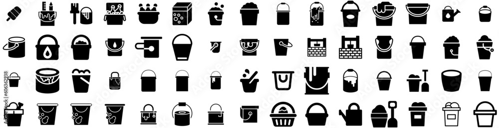 Set Of Bucket Icons Isolated Silhouette Solid Icon With Isolated, Cap, Bucket, Design, Background, Object, White Infographic Simple Vector Illustration Logo Set Of Bucket Icons Isolated Silhouette Solid Icon With Isolated, Cap, Bucket, Design, Background, Object, White Infographic Simple Vector Illustration Logo