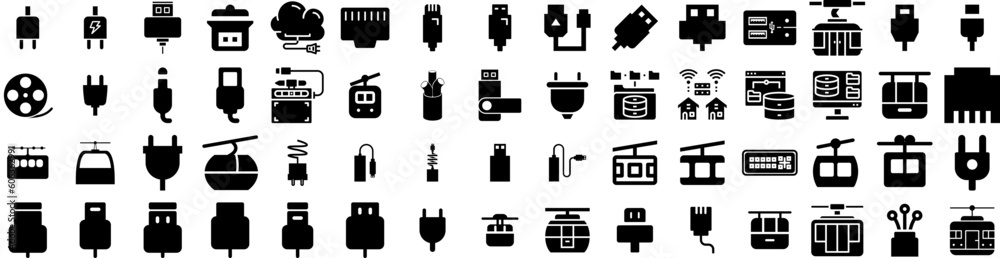 Set Of Cable Icons Isolated Silhouette Solid Icon With Technology, Network, Internet, Communication, Cable, Data, Line Infographic Simple Vector Illustration Logo Set Of Cable Icons Isolated Silhouette Solid Icon With Technology, Network, Internet, Communication, Cable, Data, Line Infographic Simple Vector Illustration Logo