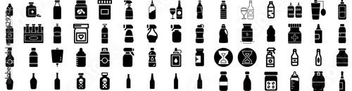 Set Of Bottle Icons Isolated Silhouette Solid Icon With Container, Isolated, Bottle, Vector, Drink, Design, White Infographic Simple Vector Illustration Logo