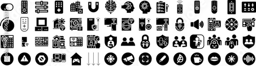 Set Of Control Icons Isolated Silhouette Solid Icon With Control, Worker, Man, Technology, Equipment, Work, Female Infographic Simple Vector Illustration Logo
