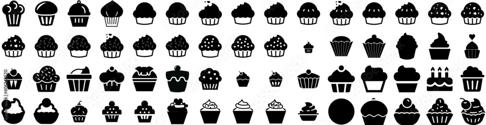 Set Of Cupcake Icons Isolated Silhouette Solid Icon With Frosting, Dessert, Cupcake, Sweet, Isolated, Cake, Food Infographic Simple Vector Illustration Logo Set Of Cupcake Icons Isolated Silhouette Solid Icon With Frosting, Dessert, Cupcake, Sweet, Isolated, Cake, Food Infographic Simple Vector Illustration Logo