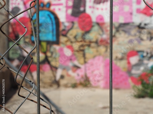 Urban Broken Fence and Graffiti 