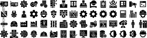 Set Of Engineering Icons Isolated Silhouette Solid Icon With Engineer, Design, Industrial, Industry, Engineering, Technology, Work Infographic Simple Vector Illustration Logo