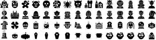 Set Of Halloween Icons Isolated Silhouette Solid Icon With Pumpkin, Holiday, Spooky, Background, Horror, Halloween, Vector Infographic Simple Vector Illustration Logo