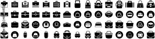 Set Of Handbag Icons Isolated Silhouette Solid Icon With Stylish, Bag, Luxury, Handbag, Fashion, Leather, Purse Infographic Simple Vector Illustration Logo © Anthony