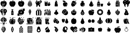 Set Of Healthy Icons Isolated Silhouette Solid Icon With Diet  Vegetable  Food  Fresh  Healthy  Lifestyle  Organic Infographic Simple Vector Illustration Logo