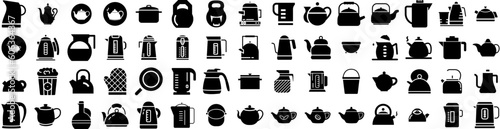 Set Of Kettle Icons Isolated Silhouette Solid Icon With Hot, Water, Equipment, Tea, Kettle, Kitchen, Modern Infographic Simple Vector Illustration Logo