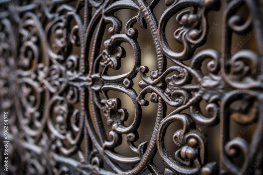 iron in the form of an antique wrought iron gate with intricate design patterns