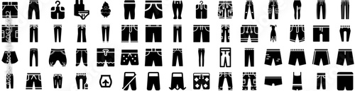 Set Of Pants Icons Isolated Silhouette Solid Icon With Clothing, Fashion, Trousers, Pants, Wear, Casual, Garment Infographic Simple Vector Illustration Logo
