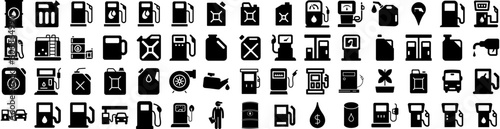 Set Of Petrol Icons Isolated Silhouette Solid Icon With Station, Gas, Oil, Fuel, Energy, Petrol, Gasoline Infographic Simple Vector Illustration Logo