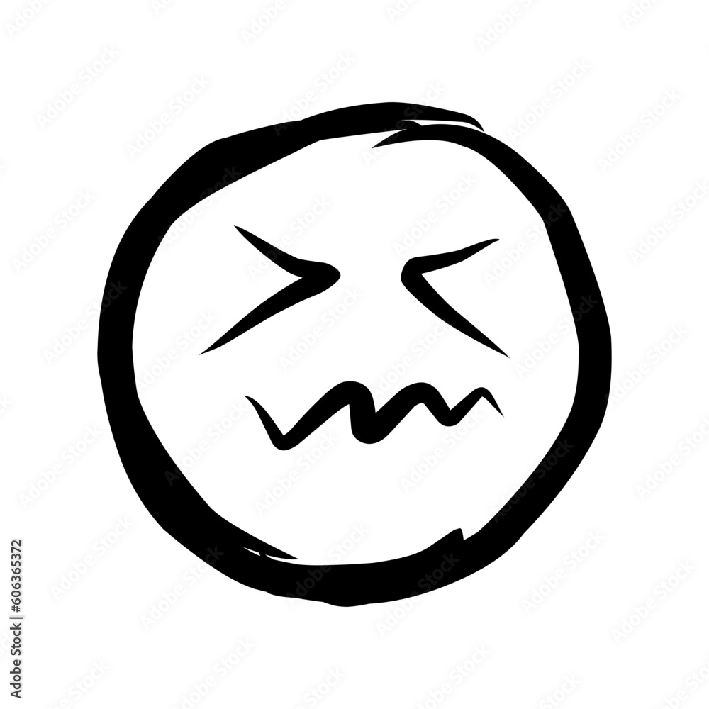 Hand Drawn Emoji faces Icon. Emoticon Doodle ink brush icons of happy, excited, sad, loved, angry face vector illustration.