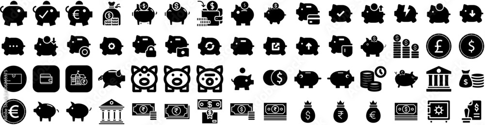 Set Of Savings Icons Isolated Silhouette Solid Icon With Vector, Save, Business, Icon, Illustration, Money, Finance Infographic Simple Vector Illustration Logo Set Of Savings Icons Isolated Silhouette Solid Icon With Vector, Save, Business, Icon, Illustration, Money, Finance Infographic Simple Vector Illustration Logo