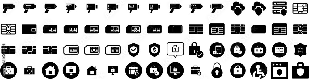 Set Of Security Icons Isolated Silhouette Solid Icon With Internet, Computer, Protection, Secure, Safety, Security, Technology Infographic Simple Vector Illustration Logo
