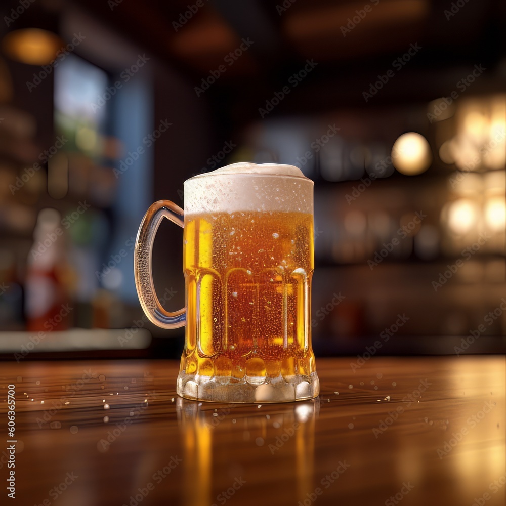 Rendering of Glass Mug with Frothy Beer Generative Ai Illustration Rendering of Glass Mug with Frothy Beer Generative Ai Illustration