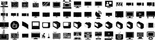 Set Of Television Icons Isolated Silhouette Solid Icon With Tv, Technology, Display, Movie, Video, Screen, Television Infographic Simple Vector Illustration Logo